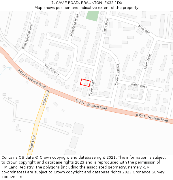 7, CAVIE ROAD, BRAUNTON, EX33 1DX: Location map and indicative extent of plot