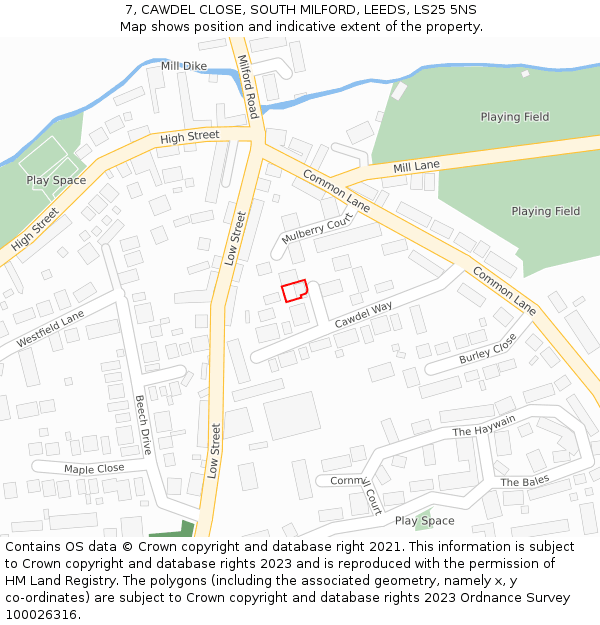 7, CAWDEL CLOSE, SOUTH MILFORD, LEEDS, LS25 5NS: Location map and indicative extent of plot