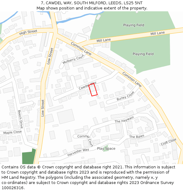 7, CAWDEL WAY, SOUTH MILFORD, LEEDS, LS25 5NT: Location map and indicative extent of plot