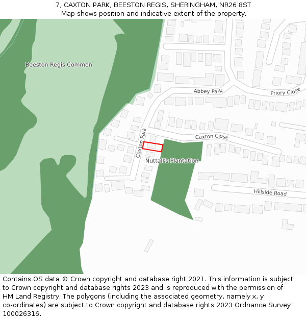 7, CAXTON PARK, BEESTON REGIS, SHERINGHAM, NR26 8ST: Location map and indicative extent of plot