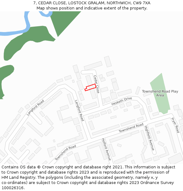 7, CEDAR CLOSE, LOSTOCK GRALAM, NORTHWICH, CW9 7XA: Location map and indicative extent of plot