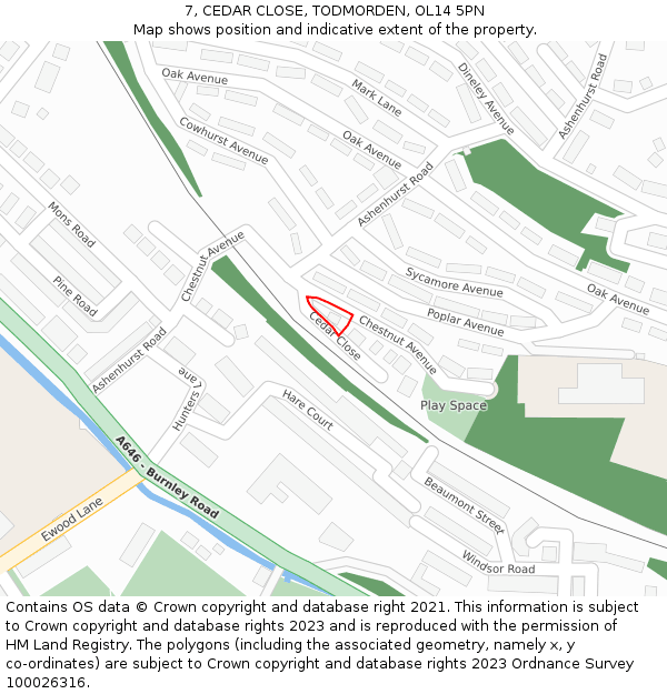 7, CEDAR CLOSE, TODMORDEN, OL14 5PN: Location map and indicative extent of plot