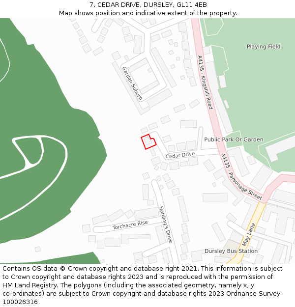 7, CEDAR DRIVE, DURSLEY, GL11 4EB: Location map and indicative extent of plot