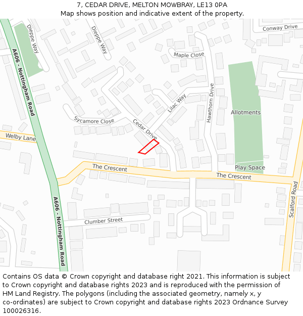 7, CEDAR DRIVE, MELTON MOWBRAY, LE13 0PA: Location map and indicative extent of plot