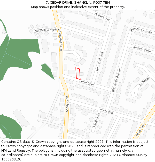 7, CEDAR DRIVE, SHANKLIN, PO37 7EN: Location map and indicative extent of plot