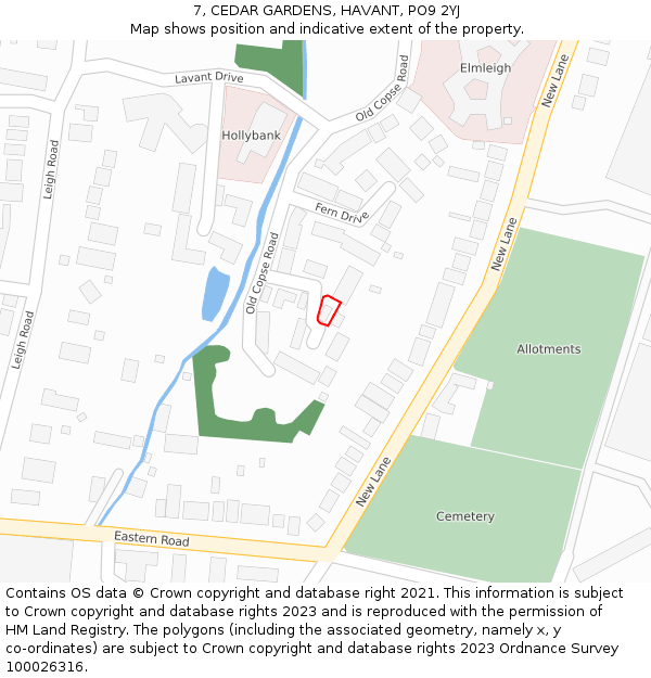 7, CEDAR GARDENS, HAVANT, PO9 2YJ: Location map and indicative extent of plot