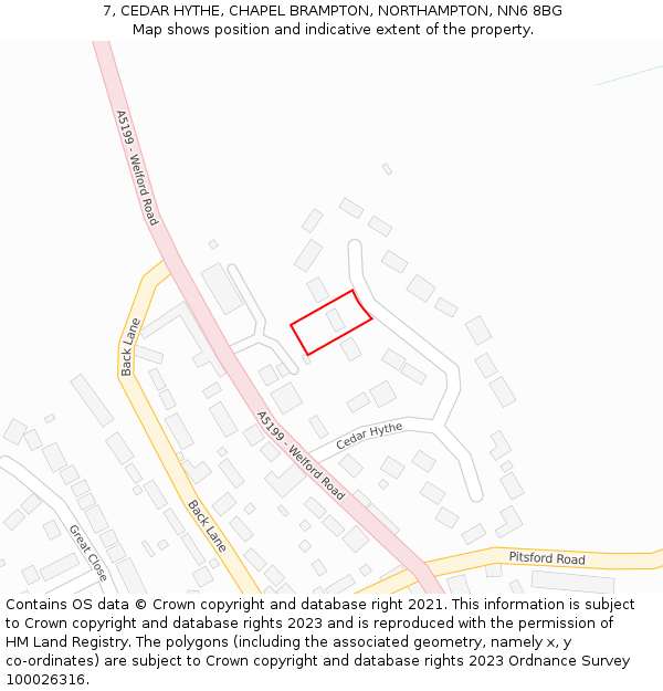 7, CEDAR HYTHE, CHAPEL BRAMPTON, NORTHAMPTON, NN6 8BG: Location map and indicative extent of plot