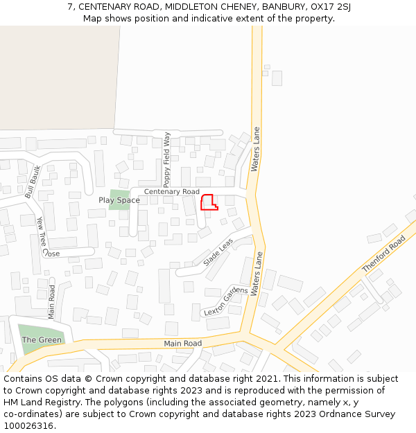 7, CENTENARY ROAD, MIDDLETON CHENEY, BANBURY, OX17 2SJ: Location map and indicative extent of plot
