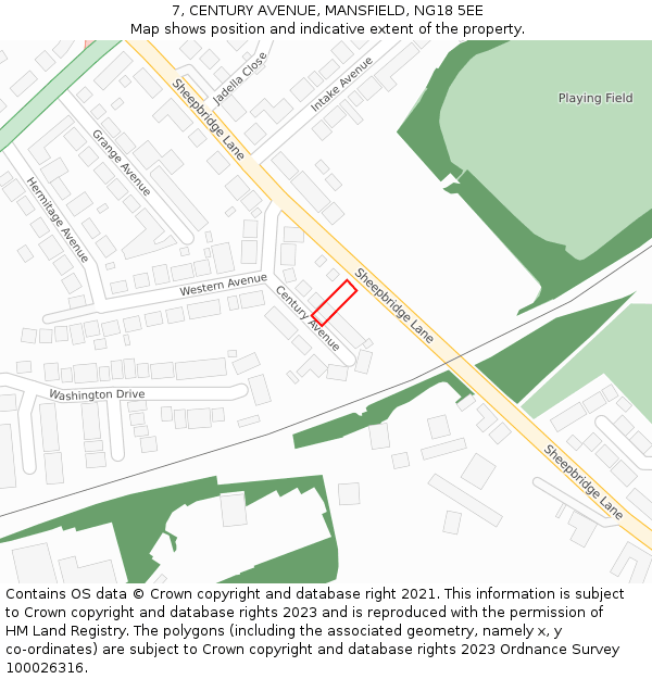 7, CENTURY AVENUE, MANSFIELD, NG18 5EE: Location map and indicative extent of plot