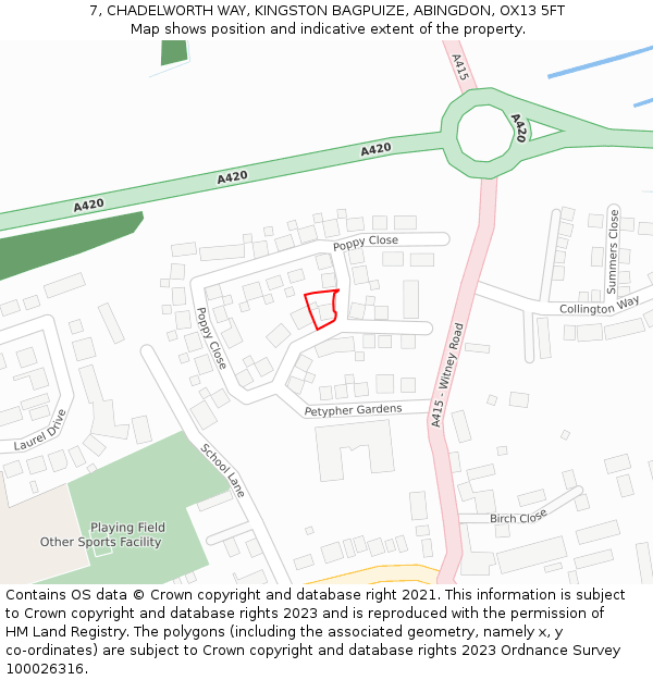 7, CHADELWORTH WAY, KINGSTON BAGPUIZE, ABINGDON, OX13 5FT: Location map and indicative extent of plot