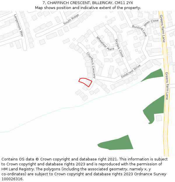 7, CHAFFINCH CRESCENT, BILLERICAY, CM11 2YX: Location map and indicative extent of plot