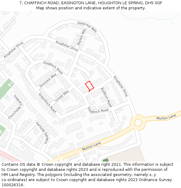 7, CHAFFINCH ROAD, EASINGTON LANE, HOUGHTON LE SPRING, DH5 0GF: Location map and indicative extent of plot