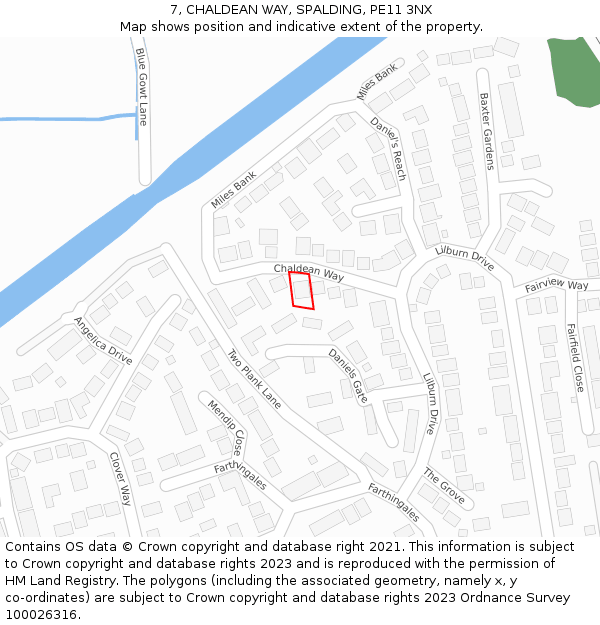 7, CHALDEAN WAY, SPALDING, PE11 3NX: Location map and indicative extent of plot