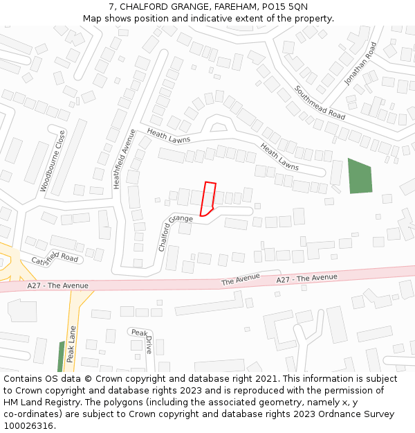 7, CHALFORD GRANGE, FAREHAM, PO15 5QN: Location map and indicative extent of plot