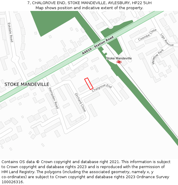 7, CHALGROVE END, STOKE MANDEVILLE, AYLESBURY, HP22 5UH: Location map and indicative extent of plot