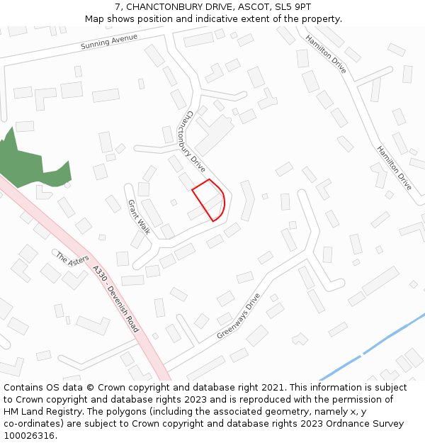 7, CHANCTONBURY DRIVE, ASCOT, SL5 9PT: Location map and indicative extent of plot