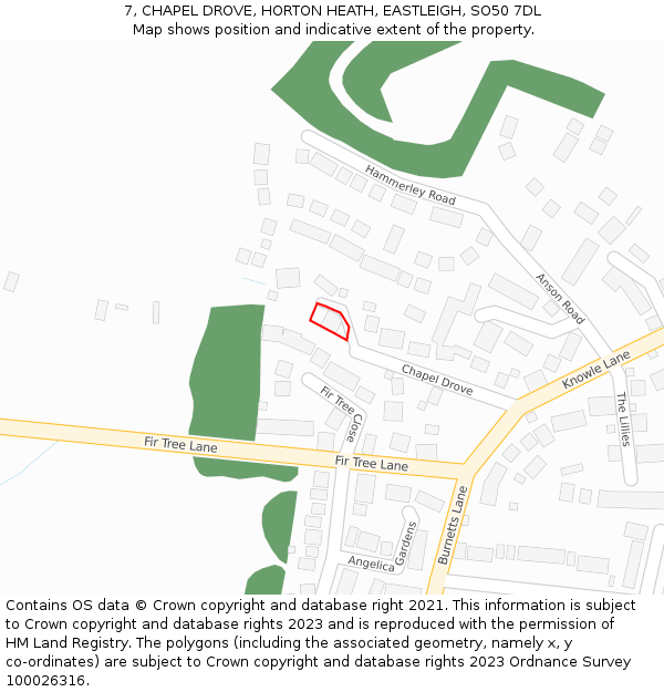 7, CHAPEL DROVE, HORTON HEATH, EASTLEIGH, SO50 7DL: Location map and indicative extent of plot