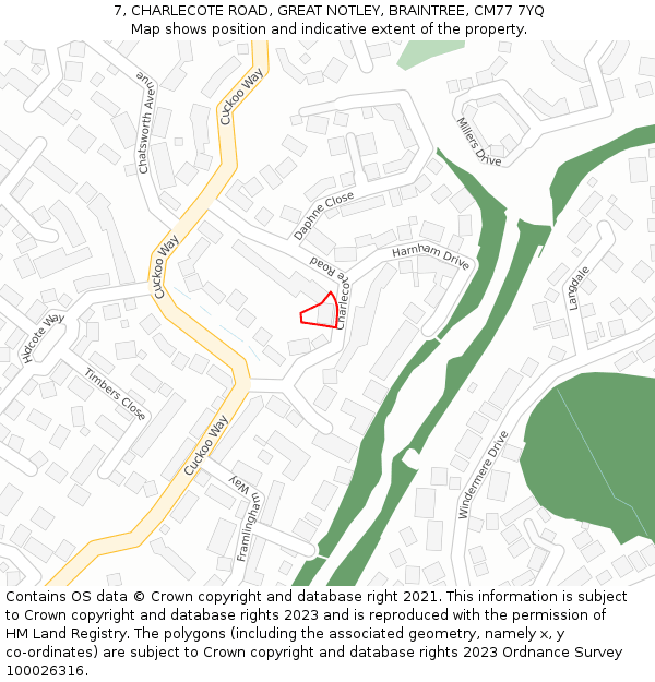 7, CHARLECOTE ROAD, GREAT NOTLEY, BRAINTREE, CM77 7YQ: Location map and indicative extent of plot