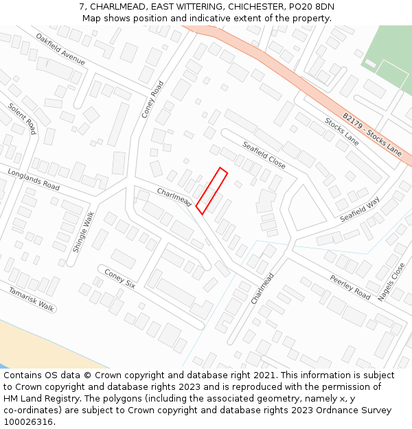 7, CHARLMEAD, EAST WITTERING, CHICHESTER, PO20 8DN: Location map and indicative extent of plot