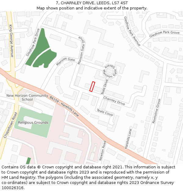 7, CHARNLEY DRIVE, LEEDS, LS7 4ST: Location map and indicative extent of plot