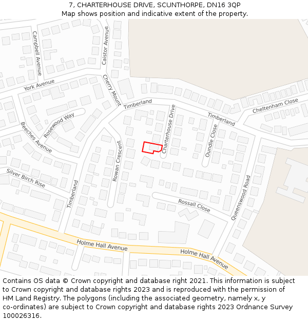 7, CHARTERHOUSE DRIVE, SCUNTHORPE, DN16 3QP: Location map and indicative extent of plot