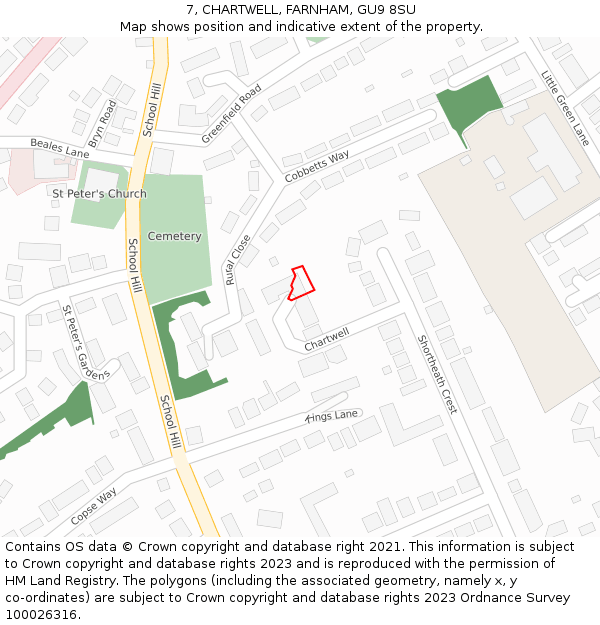 7, CHARTWELL, FARNHAM, GU9 8SU: Location map and indicative extent of plot