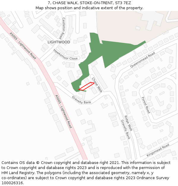7, CHASE WALK, STOKE-ON-TRENT, ST3 7EZ: Location map and indicative extent of plot