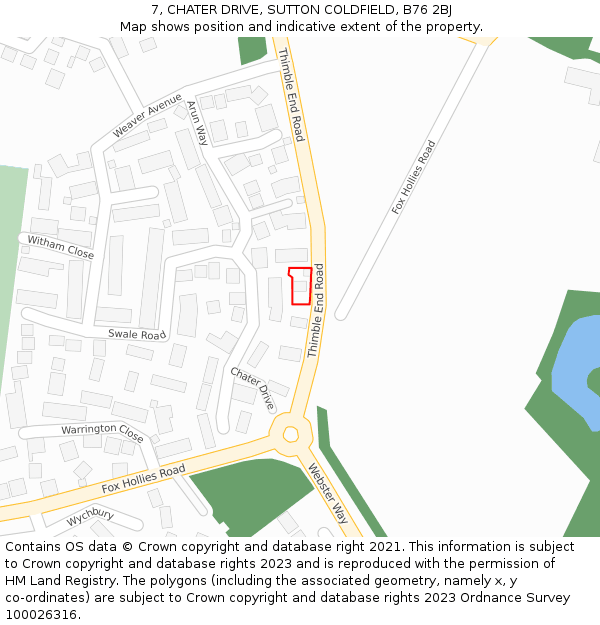 7, CHATER DRIVE, SUTTON COLDFIELD, B76 2BJ: Location map and indicative extent of plot