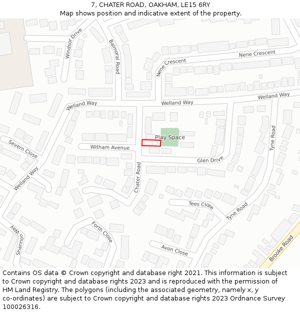 7, CHATER ROAD, OAKHAM, LE15 6RY: Location map and indicative extent of plot