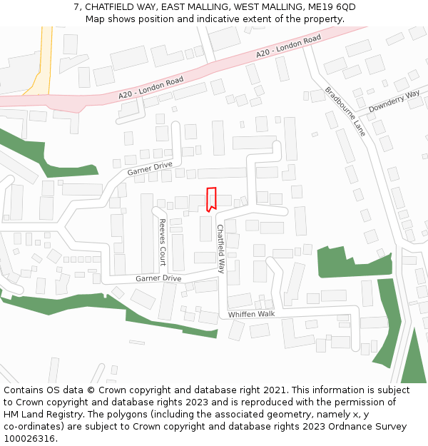 7, CHATFIELD WAY, EAST MALLING, WEST MALLING, ME19 6QD: Location map and indicative extent of plot