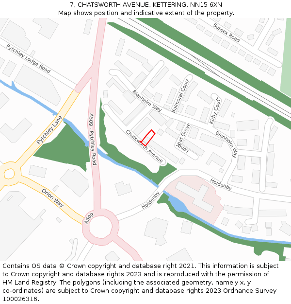 7, CHATSWORTH AVENUE, KETTERING, NN15 6XN: Location map and indicative extent of plot