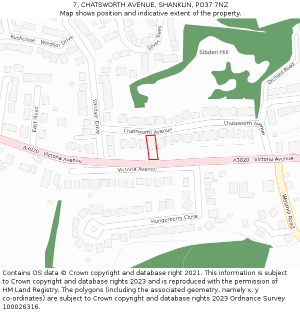 7, CHATSWORTH AVENUE, SHANKLIN, PO37 7NZ: Location map and indicative extent of plot