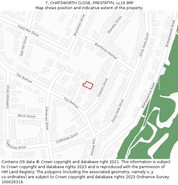 7, CHATSWORTH CLOSE, PRESTATYN, LL19 9RP: Location map and indicative extent of plot