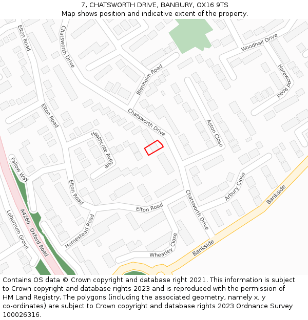 7, CHATSWORTH DRIVE, BANBURY, OX16 9TS: Location map and indicative extent of plot