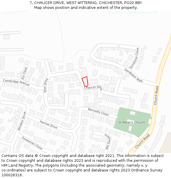 7, CHAUCER DRIVE, WEST WITTERING, CHICHESTER, PO20 8BY: Location map and indicative extent of plot