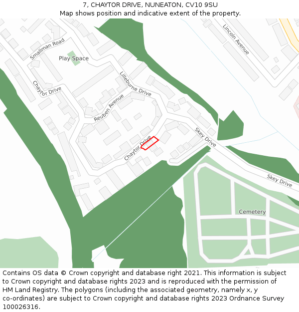 7, CHAYTOR DRIVE, NUNEATON, CV10 9SU: Location map and indicative extent of plot