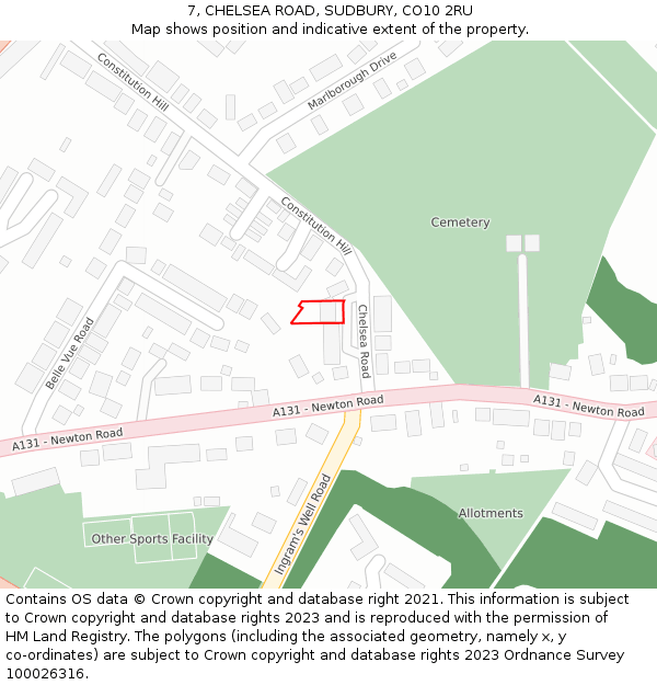 7, CHELSEA ROAD, SUDBURY, CO10 2RU: Location map and indicative extent of plot