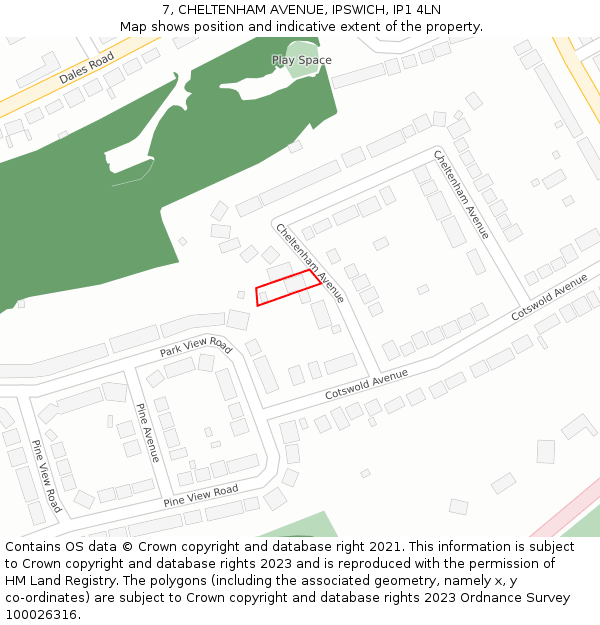 7, CHELTENHAM AVENUE, IPSWICH, IP1 4LN: Location map and indicative extent of plot