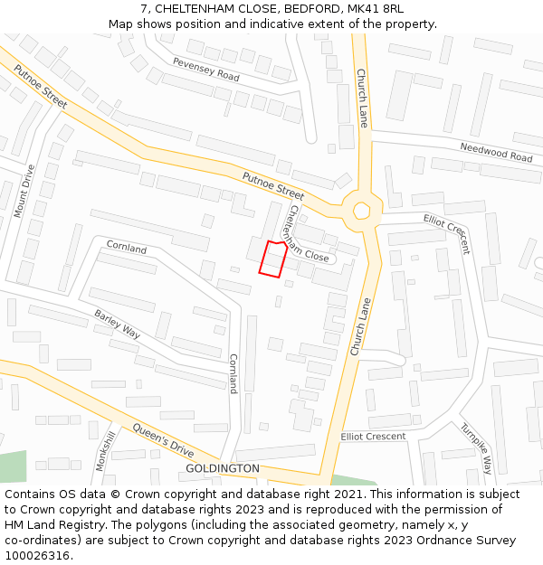 7, CHELTENHAM CLOSE, BEDFORD, MK41 8RL: Location map and indicative extent of plot
