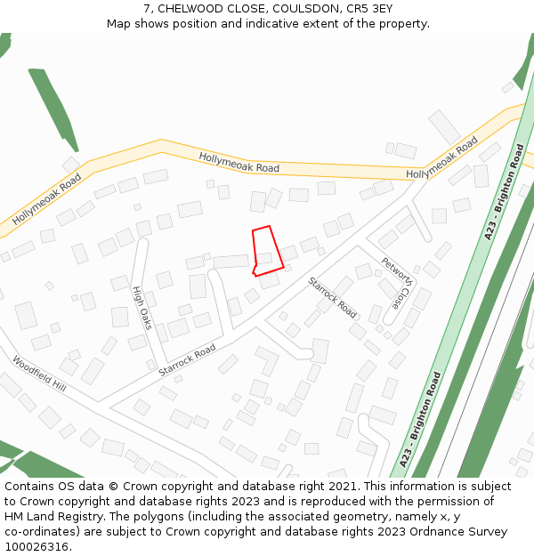 7, CHELWOOD CLOSE, COULSDON, CR5 3EY: Location map and indicative extent of plot