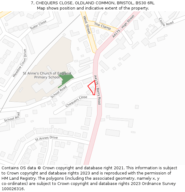 7, CHEQUERS CLOSE, OLDLAND COMMON, BRISTOL, BS30 6RL: Location map and indicative extent of plot