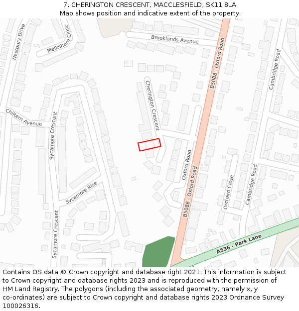 7, CHERINGTON CRESCENT, MACCLESFIELD, SK11 8LA: Location map and indicative extent of plot