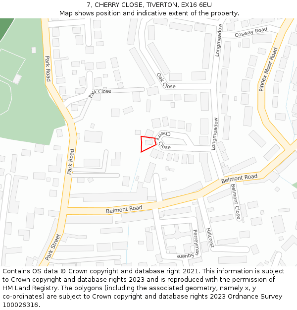 7, CHERRY CLOSE, TIVERTON, EX16 6EU: Location map and indicative extent of plot