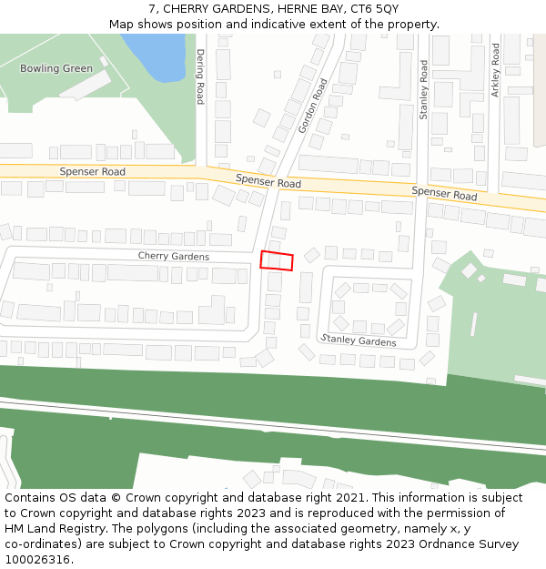 7, CHERRY GARDENS, HERNE BAY, CT6 5QY: Location map and indicative extent of plot