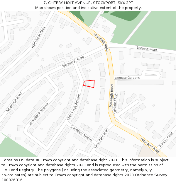7, CHERRY HOLT AVENUE, STOCKPORT, SK4 3PT: Location map and indicative extent of plot
