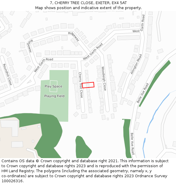 7, CHERRY TREE CLOSE, EXETER, EX4 5AT: Location map and indicative extent of plot