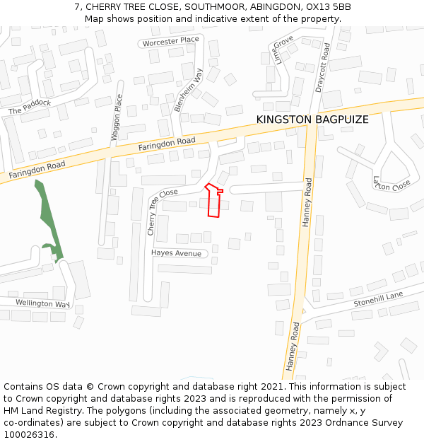 7, CHERRY TREE CLOSE, SOUTHMOOR, ABINGDON, OX13 5BB: Location map and indicative extent of plot