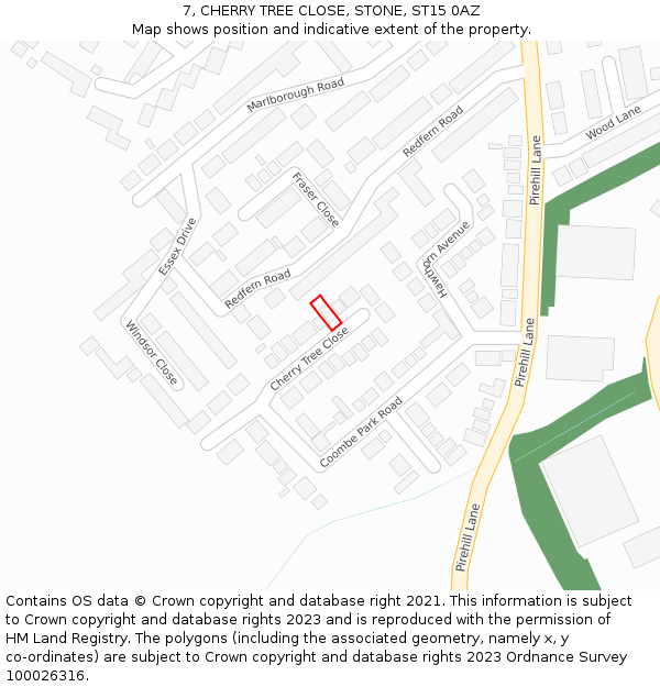 7, CHERRY TREE CLOSE, STONE, ST15 0AZ: Location map and indicative extent of plot