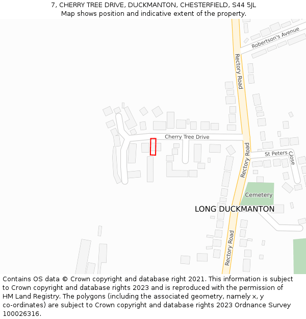 7, CHERRY TREE DRIVE, DUCKMANTON, CHESTERFIELD, S44 5JL: Location map and indicative extent of plot