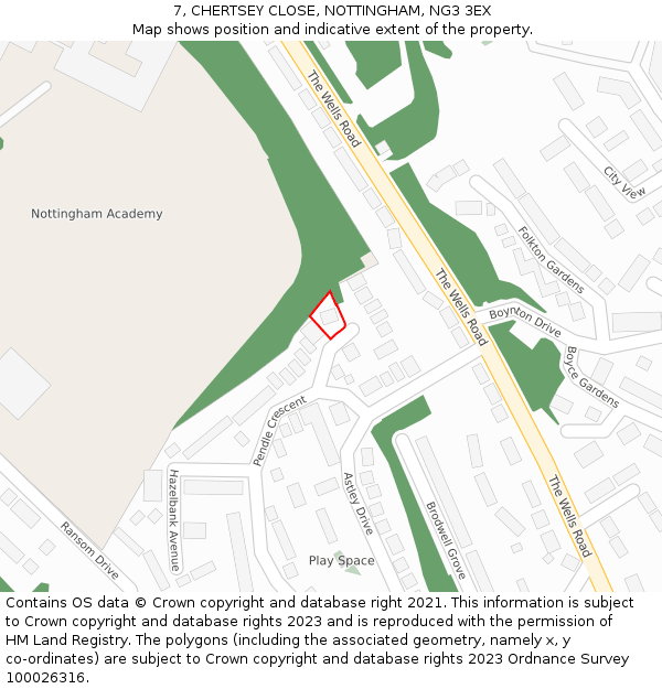 7, CHERTSEY CLOSE, NOTTINGHAM, NG3 3EX: Location map and indicative extent of plot